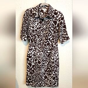 Milly of New York- Brown & White Print Silk short sleeve dress size 4